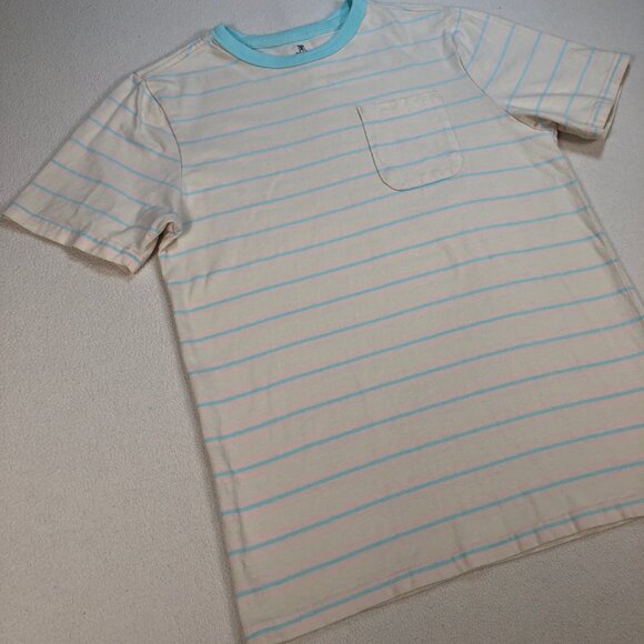 Roark T Shirt Men's S Off-White Blue 100% Cotton Stripe Pocket Logo - Picture 6 of 11